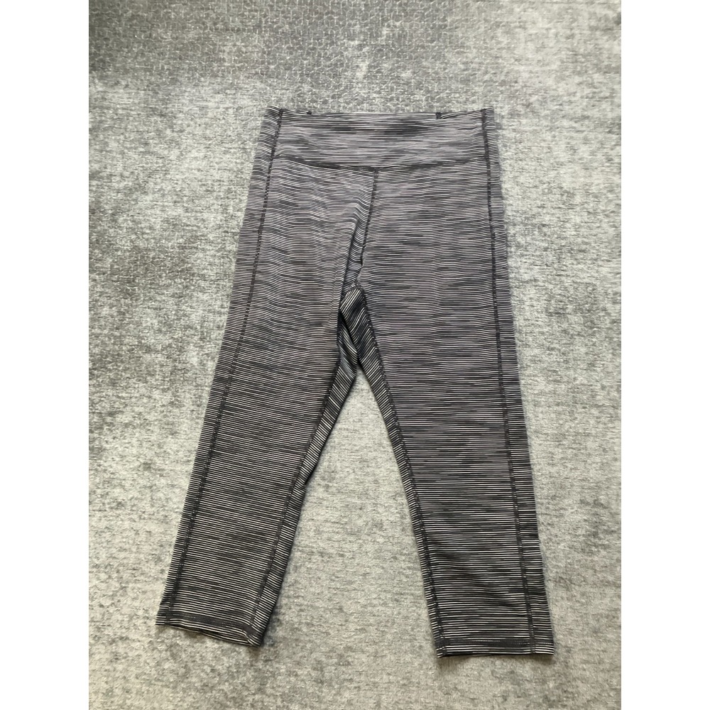 Tek Gear Workout Gear Cropped Leggings Womens Large Black White Striped Stretch